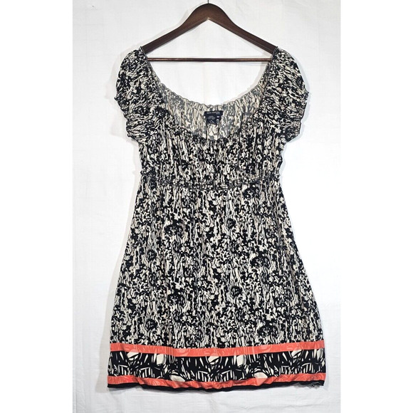 Max Edition Size Medium Petite Black Ivory Coral Knee Length Dress Flowy Beachy - Picture 1 of 7